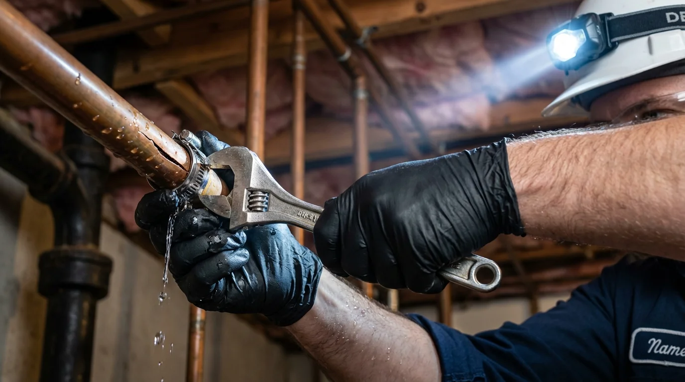 Emergency pipe clamp repair being performed by a Johns Plumbing LLC plumber in Brielle